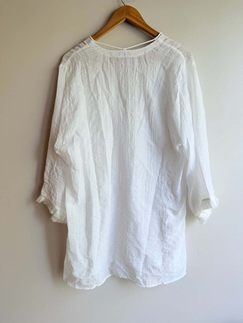 Robin Piccone Natalie Lace-Up Fringe Tunic Swim Cover-Up, White, Size L - Picture 4 of 8